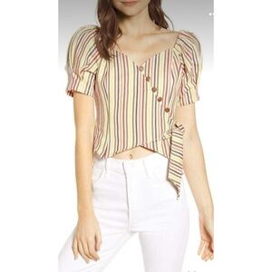 Moon River Striped Wrap Cotton Twill Wrap Crop Top Size Small